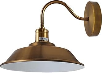 LEDSone Modern Metal Wall Light, Shiny Body Wall Lamp Lighting Sconce Fitting, Vintage Industrial Wall Mount E27 Pendant with Light Shade for Bedside, Living Room, Hall Way (Yellow Brass)