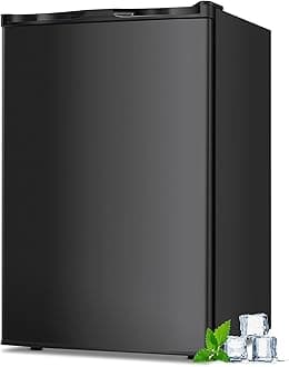 3.0 Cu.ft Small Upright Freezer, Compact Mini Freezer with Removable Shelves, Adjustable Thermostat, Reversible Door Hinge, Quiet for Home/Office/Kitchen/Dorm, BLACK