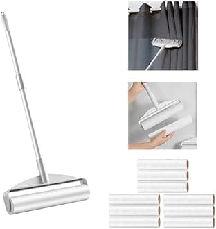 Lint Remover Reusable Lint Roller with 9 Refiils & Long Handle 50~90CM Adjustable Pet Hair Remover Sticky Dust Broom with Retractable Handle for Floor Carpet Bed Curtain Sofa Home Office Cleaning Tool