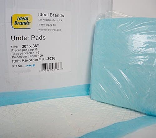 Ideal - Disposable Underpad Large 30 x 36 (Case of 100) Underbed Liners, Waterproof Barrier Incontinence Pads Super Absorbent Protection, Adhesive Mattress Protector Strips, IU-3036