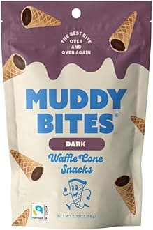 - Muddy Bites - Dark Chocolate - Waffle Cone Snack Bite Sized Filled Cone Bites for Snack or Dessert Made with Cane Sugar, Kosher, Fair Trade Certified