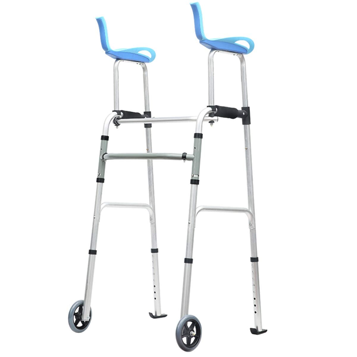 JINQI Aluminium Standard Walkers Folding Rollator Walker Foldable Aluminum Walking Fram Arm Rest Equipped Adjustable Mobility Rolling Assist Wheels Support （Without seat plate）