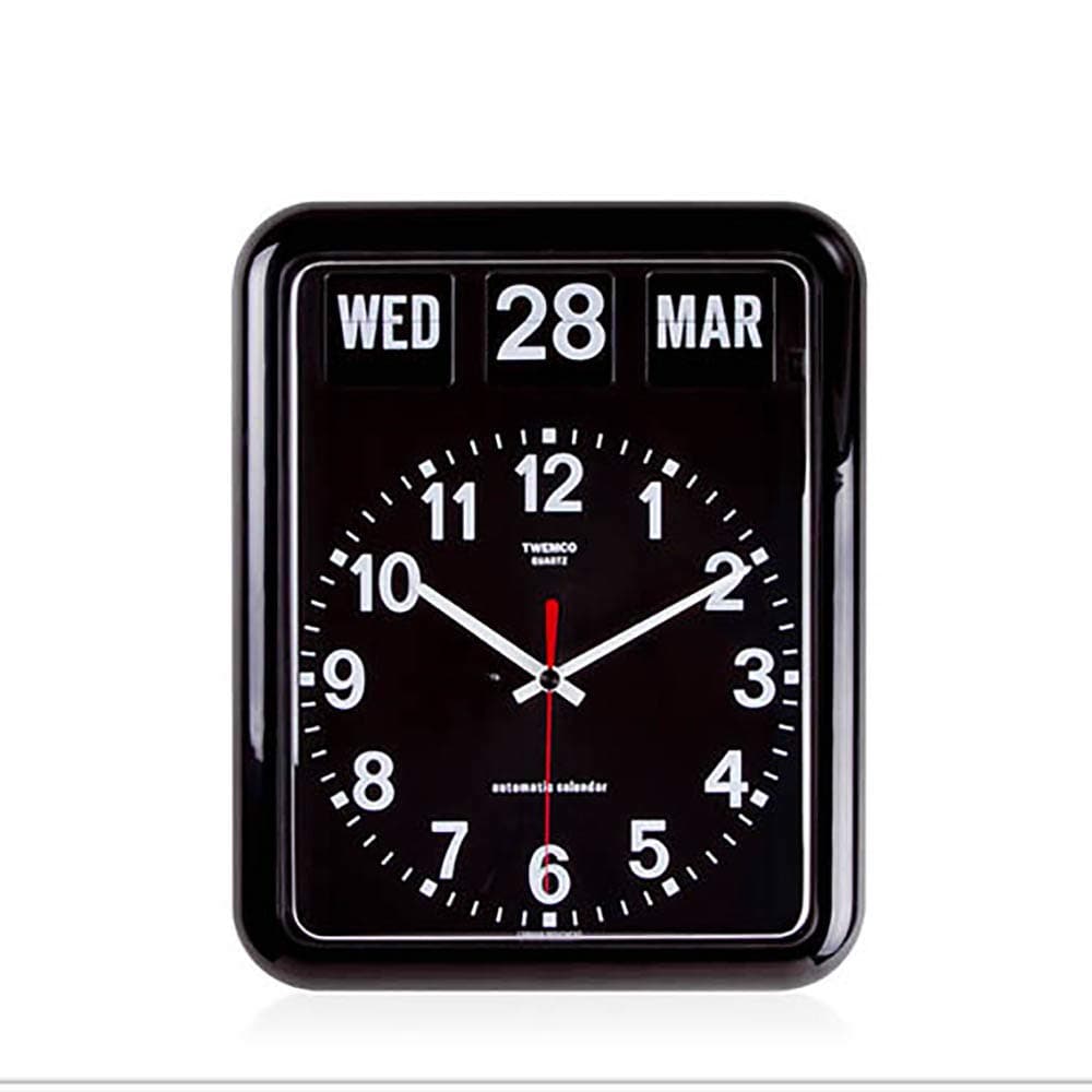 twemco Retro Modern Calendar Day Date Wall Flip Clock BQ-12A (Black)