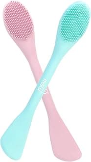 Silicone Face Mask Brush, Soft Facial Cleansing Scrubber, 2 Pack Double-End Facial Mask Brush for Mud, Clay, Charcoal Mixed Mask, DIY, Skincare Applicator Tools (Pink)