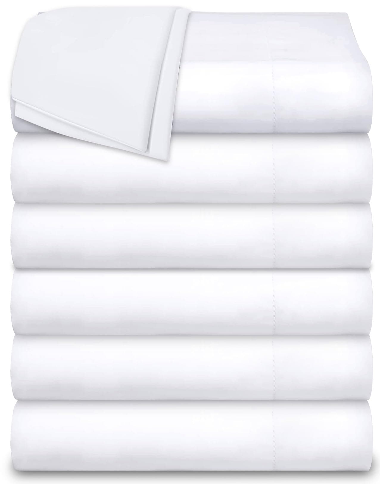 White Classic Twin Flat Sheets 6 Pack, White Cotton Flat Bed Sheet 66x104 Inches, 180 Thread Count Hospital Bed Sheets