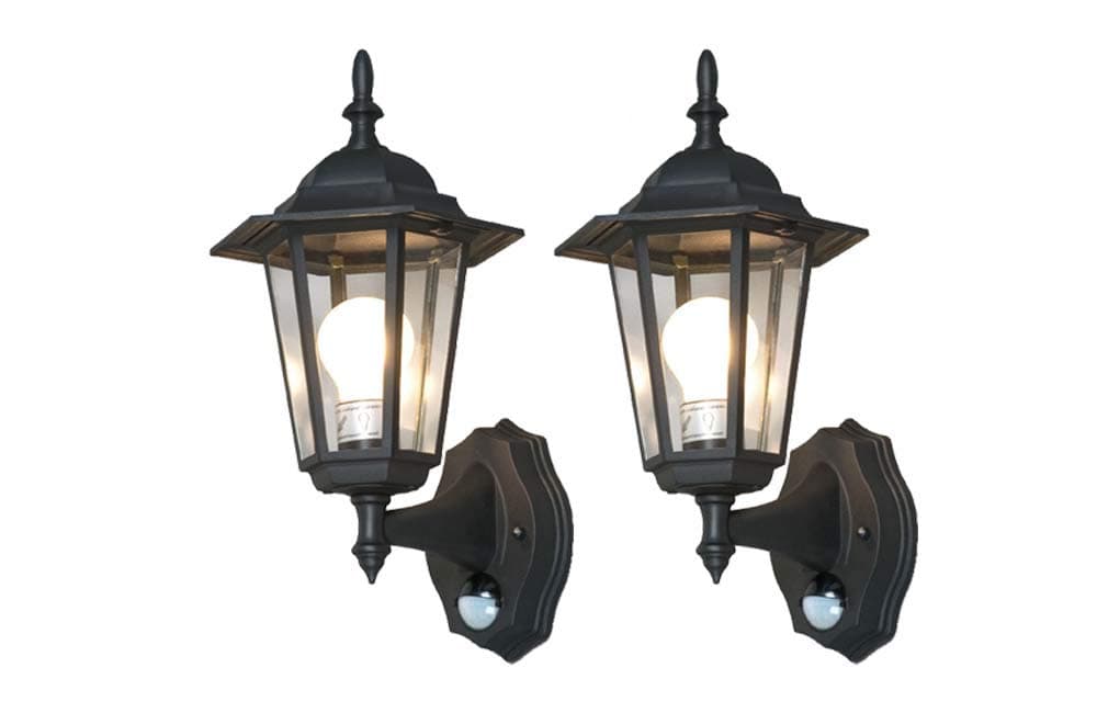Stylish 6-Panel Wall Lantern System W/ IR Motion Sensor + Time/Lux Control (Pack of 2)