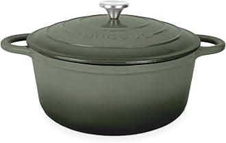 nuovvaCast Iron Dutch Oven with Lid – Non-Stick Ovenproof Enamelled Casserole Pot – Sturdy Dutch Oven Cookware – Dark Green, 3.1-Quart, 22cm –