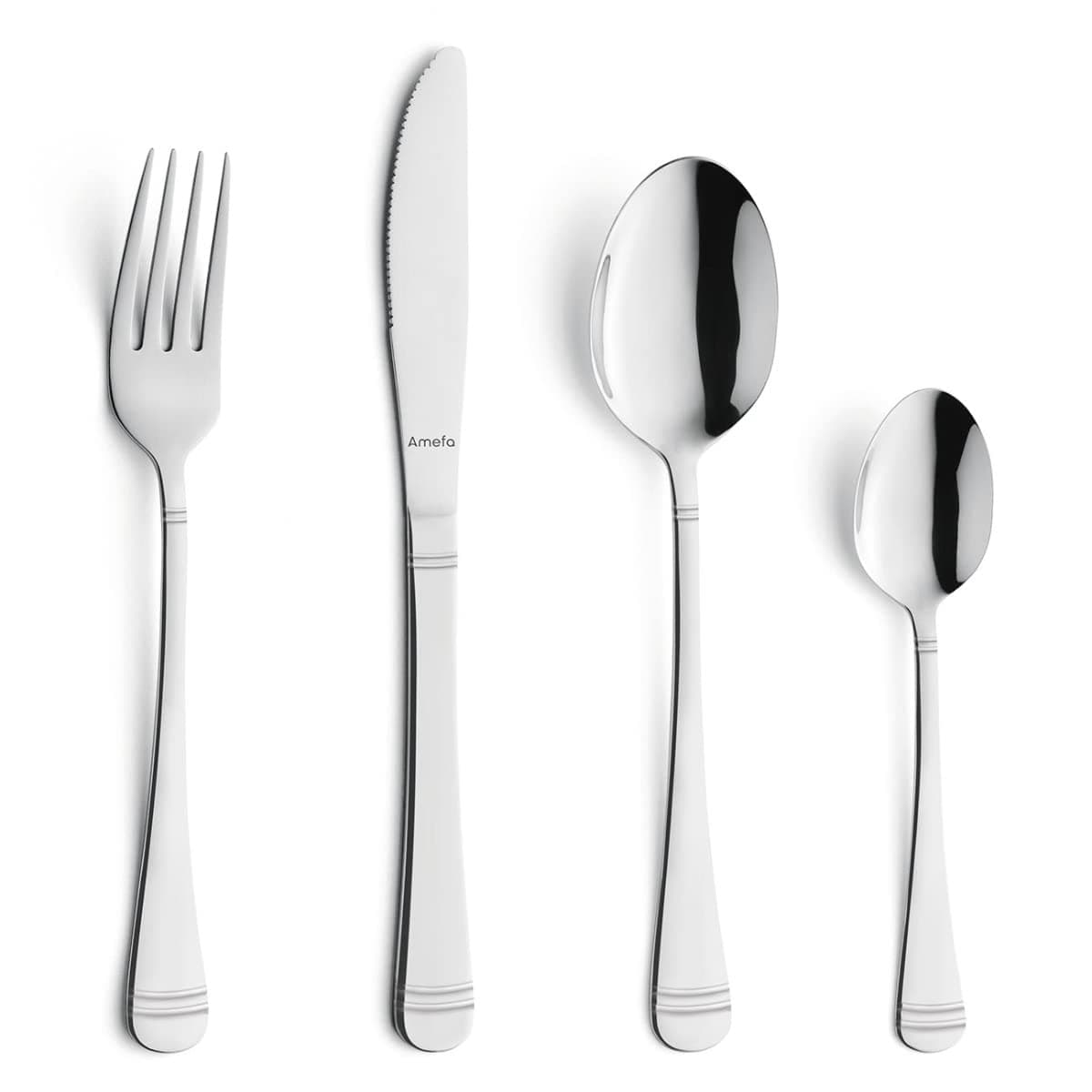Amefa Palermo 18/0 Stainless Steel Premium Cutlery Set for thinKitchen (6X Dinner Forks, 6X Dinner Spoons, 6X Dinner Knives, 6X Dessert/Tea Spoons) 24 Pieces, Silver, Mirror Finish