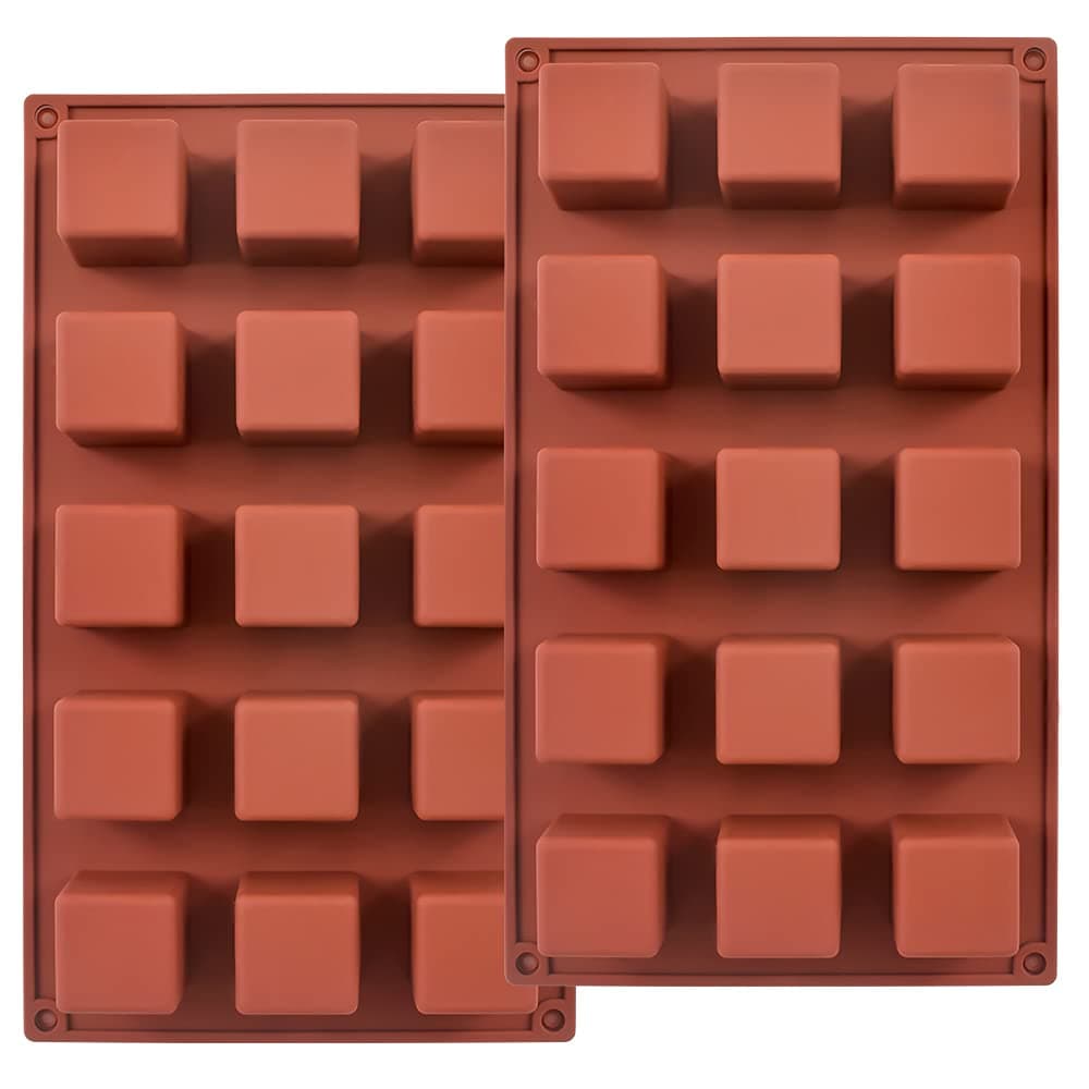 – 15 Cavities 1.4 inch Square Silicone Mould, Cube Mould for Making Chocolate Candy, Cake, Ice Cube Tray, Truffles Pralines, Pack of 2