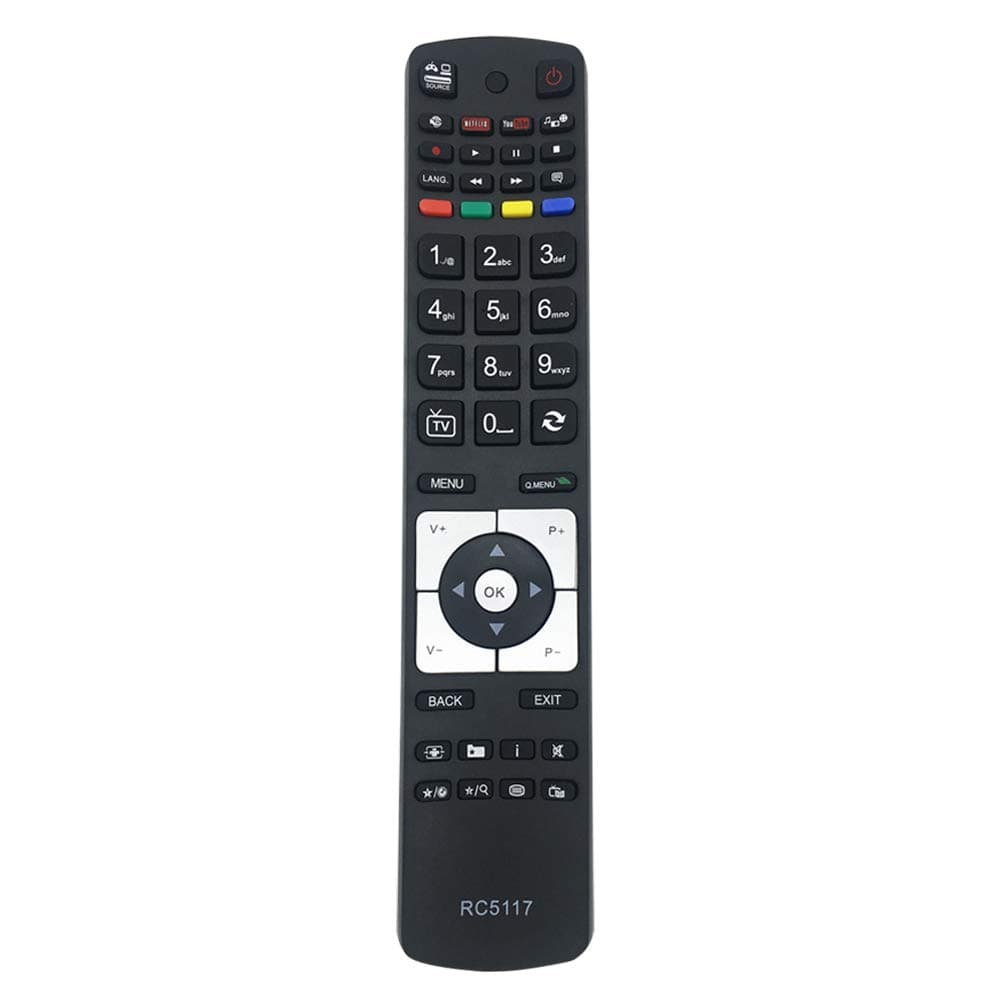 Replacement TV Remote Control RC5117 for All Hitachi Techwood LUXOR Technika Digihome Alba Telefunken Polaroid FINLUX Bush Smart TV with Netflix Youtube Buttons - No Setup Required