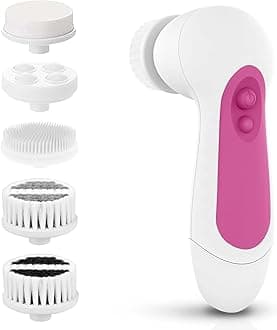 Waterproof Facial Cleansing Spin Brush Set with 5 Exfoliating Brush Heads - Electric Face Scrubber Cleanser Brush by CLSEVXY - Face Brush for Gentle Exfoliation and Deep Scrubbing