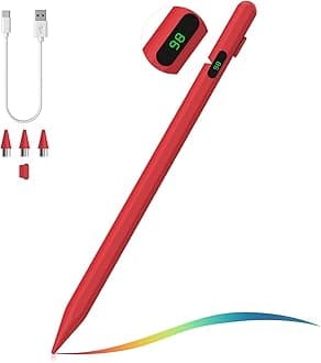 MoKo Stylus Pen for Touch Screen, Active Universal Stylus Pen Compatible with iPad/iPhone/Samsung(Non S Pen) and Other iOS/Android Smartphone and Tablet Devices Tablet Pen with Power Display, Red