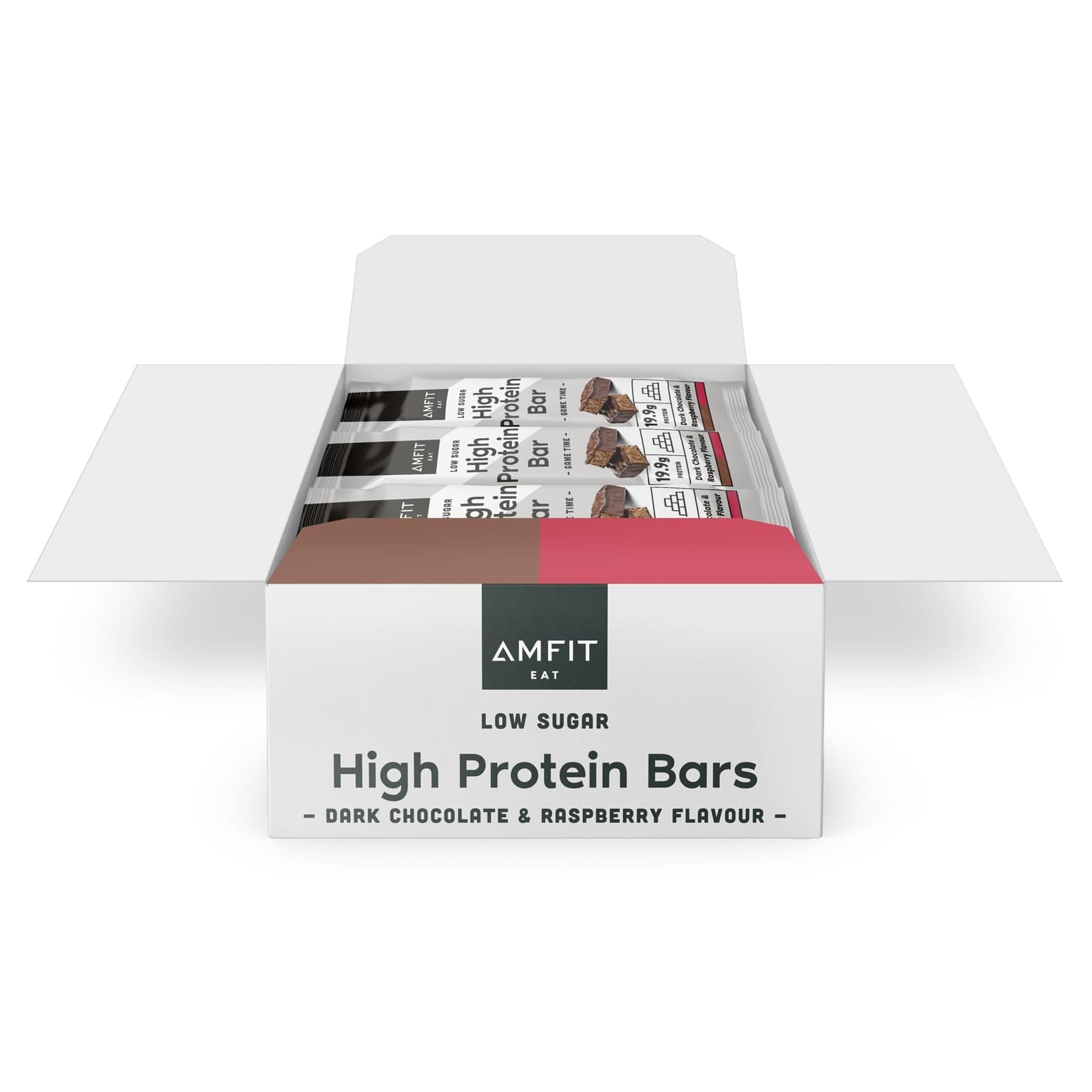 Amazon Brand - Amfit Nutrition Low Sugar High Protein Bars, Dark Chocolate Raspberry Flavour, 60g, Pack of 12