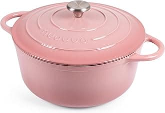 Nuovva Enamelled Cast Iron Dutch Oven Pot with Lid – 6.4 Quart Casserole Dish – Ceramic Dutch Oven for Bread Baking, Roasting, Braising & Stews – Oven Safe up to 500°F – 28cm Pink