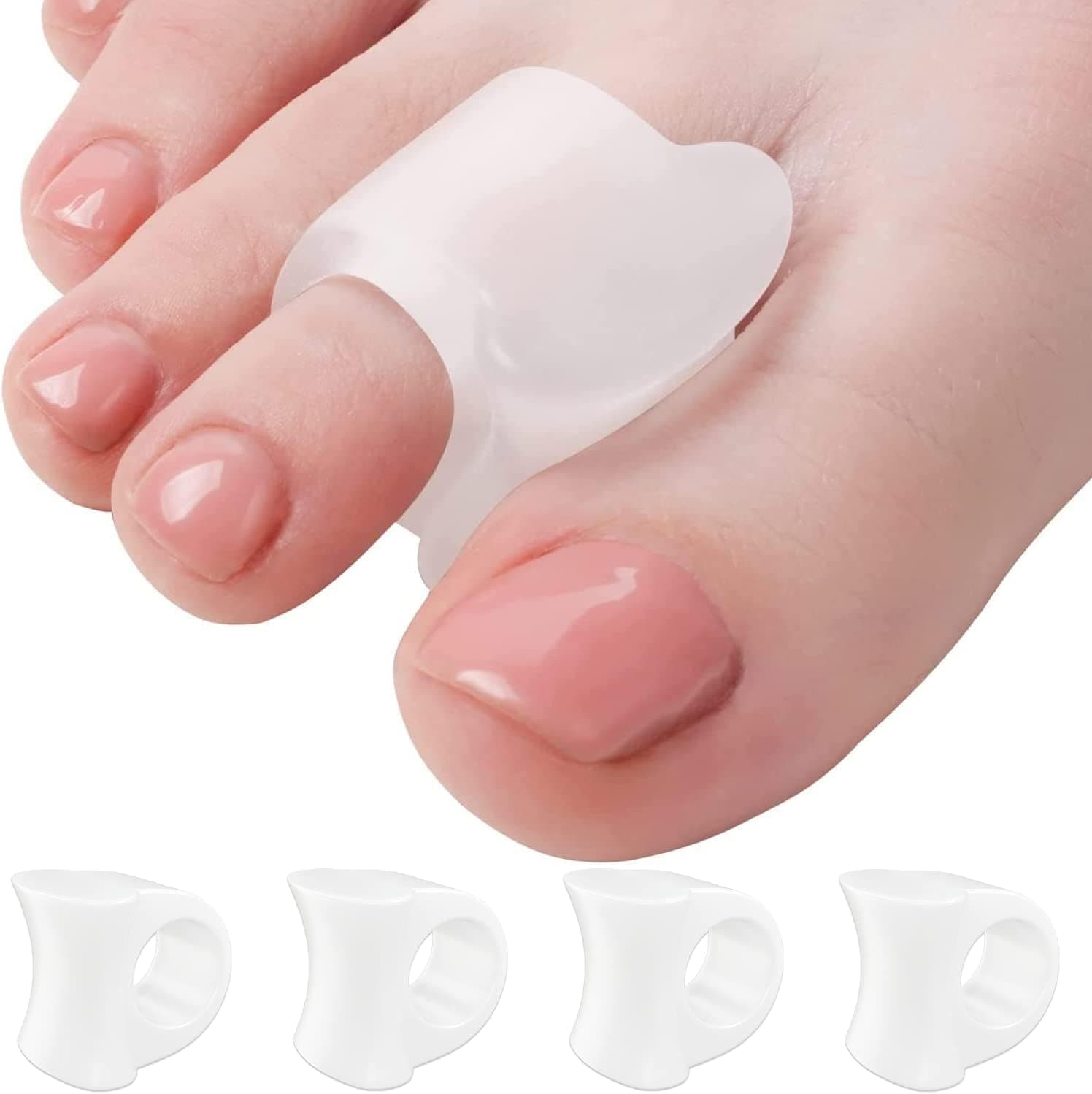 5 STARS UNITED Big Toe Spacers for Men & Women – 4 Gel Separators for Overlapping & Curled Toes, Bunions, Alignment - Silicone Spreader, Corrector & Straightener, White
