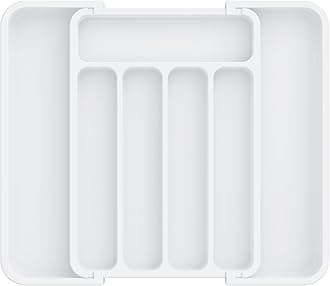 Silverware Organizer - Expandable Kitchen Drawer Organizer, Adjustable Utensil Organizer, Cutlery Tray for Forks, Knives, Multipurpose Kitchen Organizers and Storage Solution, White, Medium