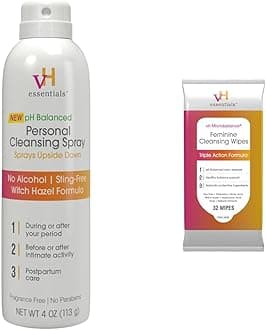 Personal Cleansing Spray and pH Balanced Feminine Cleansing Wipes with Prebiotics, Tea Tree & Aloe for Vaginal and Perianal Care