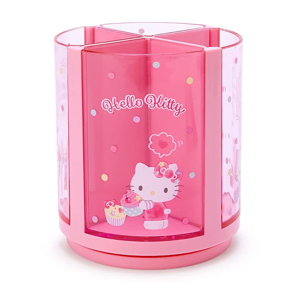 213110 Pink Plastic Hello Kitty Kitty Pen Stand 360 Degree Rotating Pen Stand Pen Holder Cosmetic Makeup Brush Tulle Pet Character