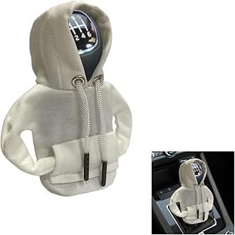 JOYCOURT Car Gear Shift Cover, Fashionable Hoodie Car Shift Knob, Winter Warm Gear Shift Knob Cover Sweater Shirt,Auto Interior Accessories Shift Knob,Universal Car Decor Accessories (White)