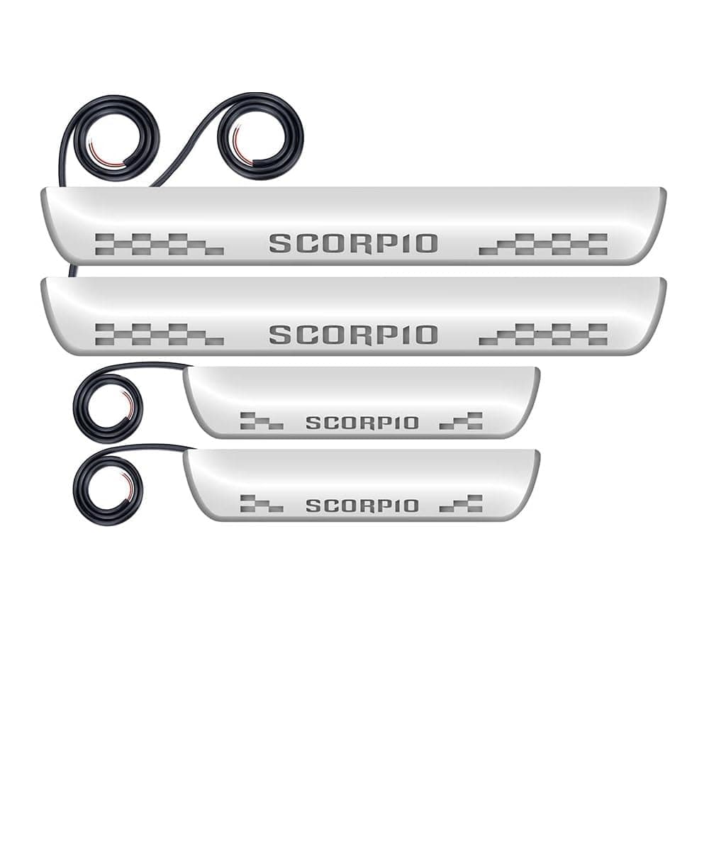FABTEC Car Door Foot Step Sill Plate with Mirror Finish Led Compatible with Mahindra Scorpio (Set of 4pc, Blue)(6 Months Warranty)