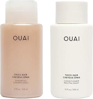 OUAI Thick Shampoo + Conditioner Set - Fight Frizz and Nourish Dry, Thick Hair with Keratin, Marshmallow Root, Shea Butter & Avocado Oil - Free of Parabens, Sulfates & Phthalates - 300 ml Each