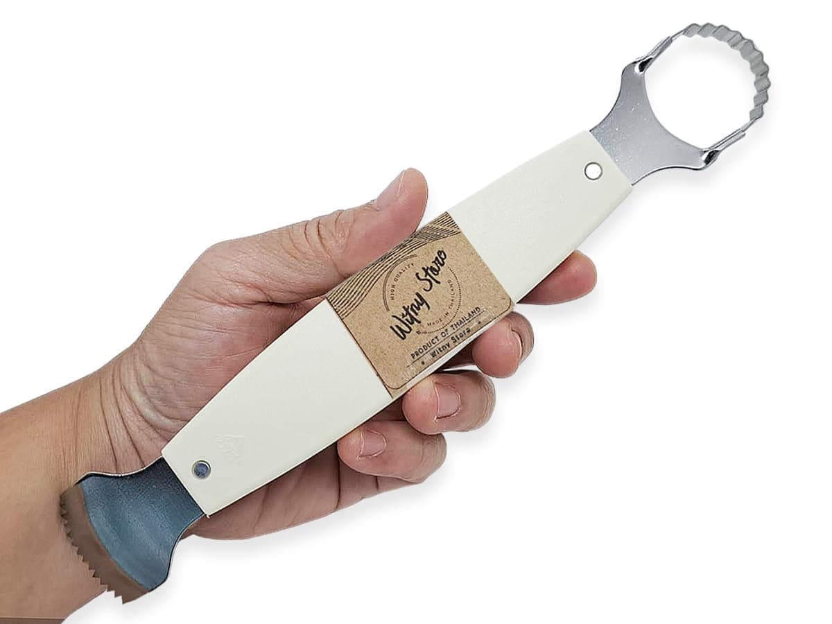 WitnyStore Kitchen Tool 8¾" Long White Plastic Handle Stainless Steel Coconut Grater Shredder 2 Blades - Thai Cooking Utensils Multipurpose Portable Hand-Held Cookery Equipments for Fruits Vegetables