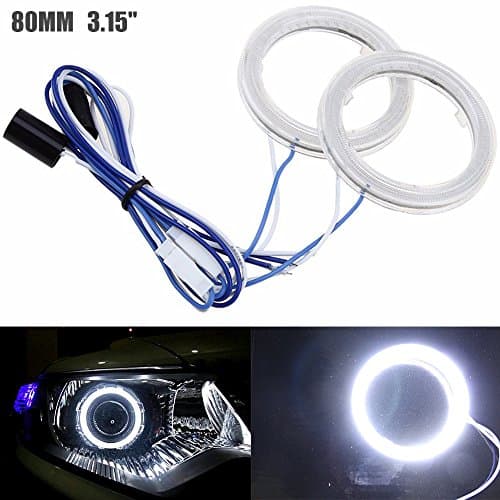 ALOPEE - 2-Pack Outside Diameter 80MM 3.15",12V Extremely Bright White COB Halo Circle Ring Head Light Angel Eye Lamp for BMW Benz Motorcycle Headlight Foglight Day Running Light DRL