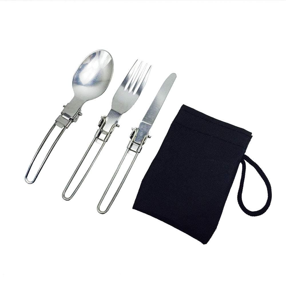 Portable Outdoor Camping Picnic Tableware Set Stainless Steel Folding Fork Spoon And Knife Camping Accessories