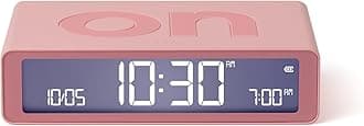 Flip Classic Digital Alarm Clock with Reversible On/Off Faces, Rechargeable bedside clock with LCD display, Touch Sensor for Snooze & Light function - Pink
