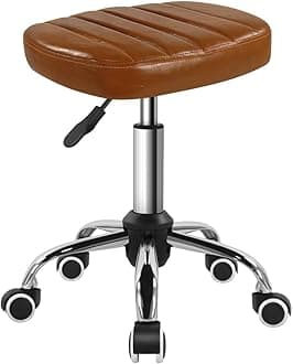 Minimalist Square Swivel Stool with Wheel for Work SPA Shop Massage Height-Adjustable and Cost-Effective Rolling Stool Chair (Brown)