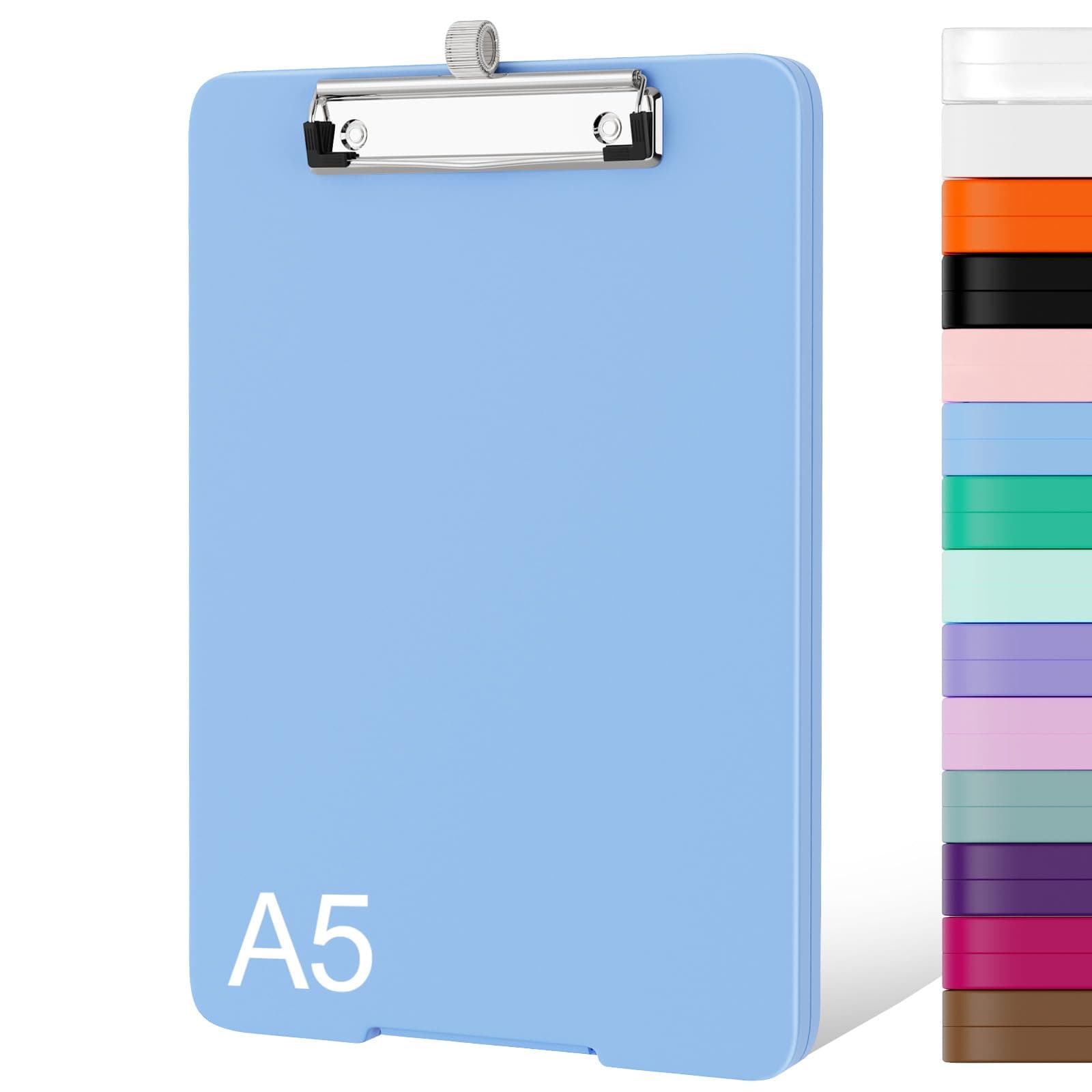 Piasoenc Small Clipboard with Storage, A5 Organization Box with Pen Holder, Plastic Clipboard with Low Profile Clip for Nurses, Teachers, Dark Blue