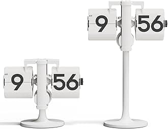 mooas Standing Height Adjustable Flip Desk Clock (White), Retro Vintage Analog Design Flip Clock Standing Clock Battery Operated, for Home Living Room Office School Hotel