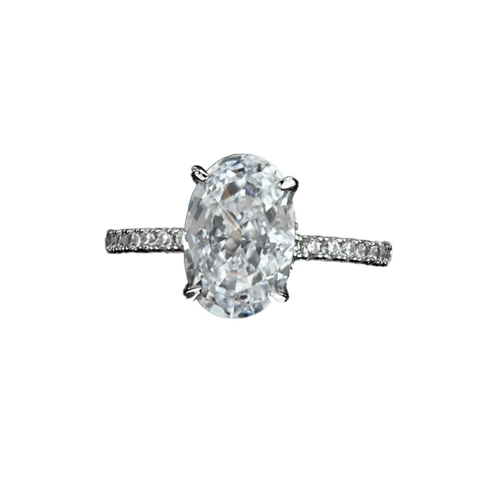 YMIKEAYMIKEA Signet Rings for Men, Silver Simple Oval Proposal Diamond Ring Dan Shaped High Carbon Diamond Ring