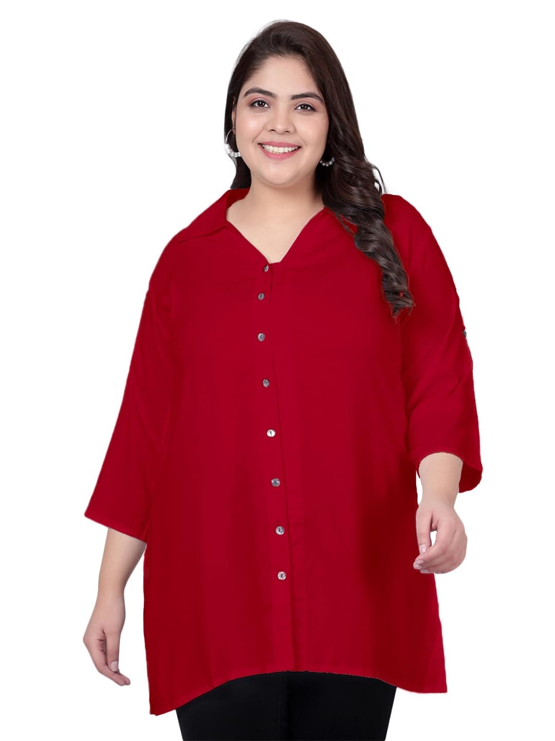 Indietoga Women's Plus Size Solid Rayon Longline Casual Shirts (2XL to 7XL)
