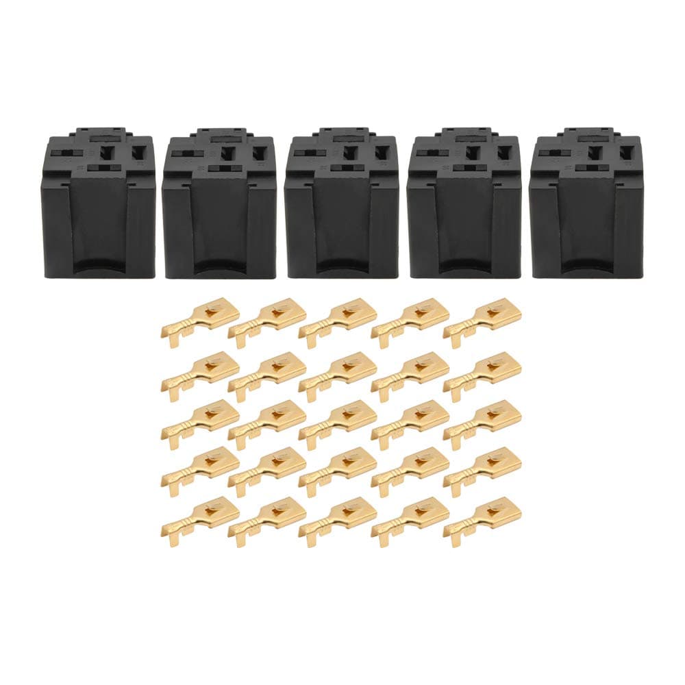Senzeal 30A 5 Pin Relay Connector Socket with 25 x 6.3mm Terminals Car Truck Vehicle Relay Case Holder,Pack of 5