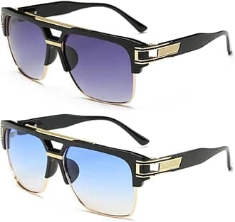 Square Sunglasses for Men Classic Oversized Sun Glasses Retro Semi Rimless Gold Alloy Frame UV400