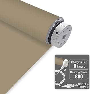 Motorized Blackout Valanced Window Shades, Remote Control Wireless and Rechargeable Roller Blinds with Top Valance, UV Protection Stone Color Fabric Roller Shades for Windows, Doors, French Door