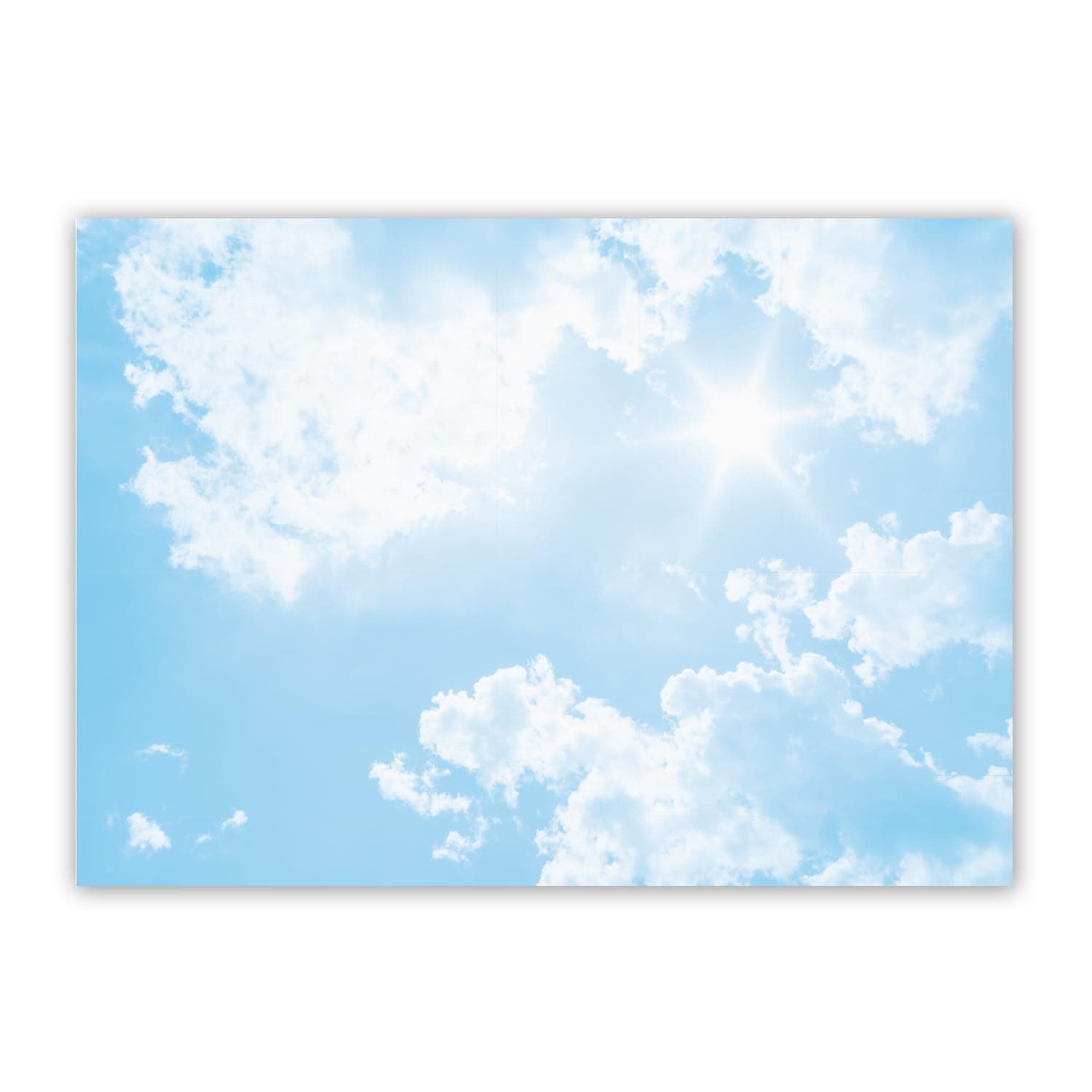 Blank desk mat with clouds motif, sky, sky blue, desk, writing desk, writing block, sheet, desk mat, drawing block, crayon colouring pad, notice board, blocked to 40 sheets on grey cardboard, DIN A2