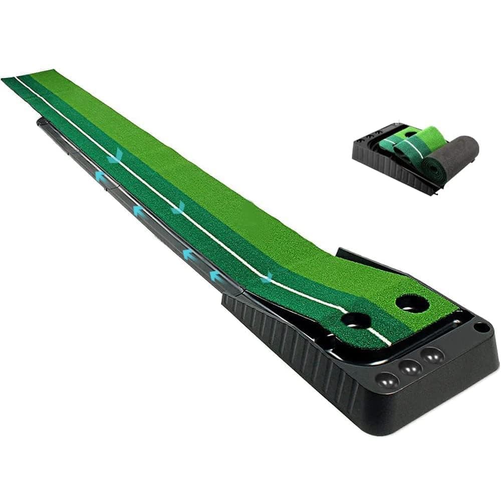 Golf Practice Mat, Golf Training Mat Portable Golf Mat Indoor Outdoor Golf Putting Green with Ball Return Practice Putting Curls up Golf Training Equipment with Solid Base for Home Office