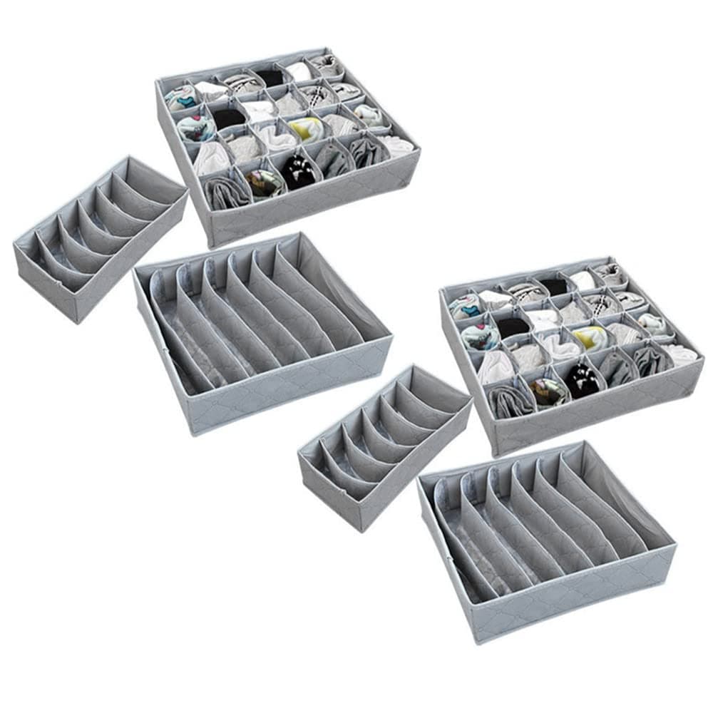 eWINNER 6 PCS Set Closet Organizer Foldable Box Bamboo Charcoal Fibre Storage Box for Bra/underwear/masks/towels/necktie/Gloves/socks Divider Drawer Closet Organizer Interior Cloth Organizador