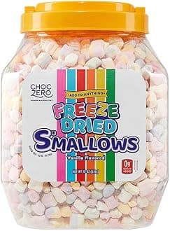 ChocZero Freeze Dried Marshmallow Bits - Zero Sugar Cereal Topping, Keto, Baking, Ice Cream, Large Value Jar, 18 Ounce (Pack of 1)