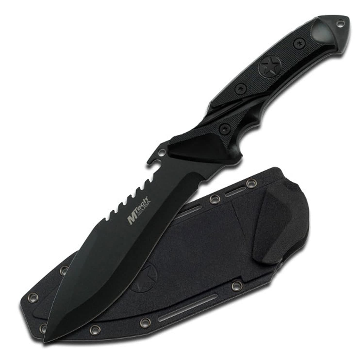 MT-20-12-MC Mtech USA Mt-20-12 Fixed Blade Hunting Knife, black Bowie Style Blade, black Rubber Handle, 10" Overall