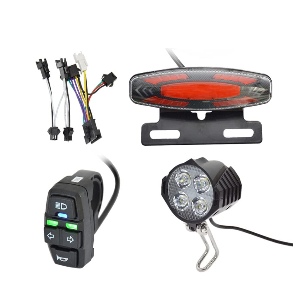 TEQIN Ebike Headlight and Tail Light Sets, 24V to 48V Front Rear Warning Lights Kit, LED Night Spotlight Cycling Modification Parts 24-48V