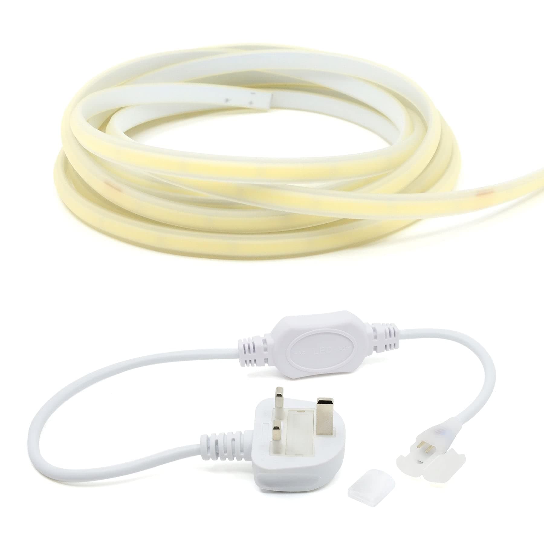 G.W.S® 10M Cool White 6000K AC 220V-240V Seamless LED COB Strip Light with Standard UK Plug, IP65 Waterproof, Cuttable Every 50CM [Energy Class F]