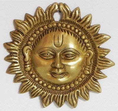 Worth Praize Wall Hanging Sun Face Brass Metal Plaque Indian Home Decor (3.5 Inch)