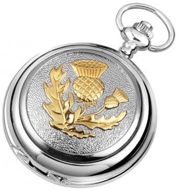 Woodford Full Hunter Chrome Scottish Thistle Pocket Watch