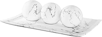 White Home Decor Tray and Orb Set Coffee Table Decor for Living Room Centerpiece Table Decorations for Dining Table, Kitchen Counter, Foyer, Entryway Decor Elegant House Decoration (Marble Look)