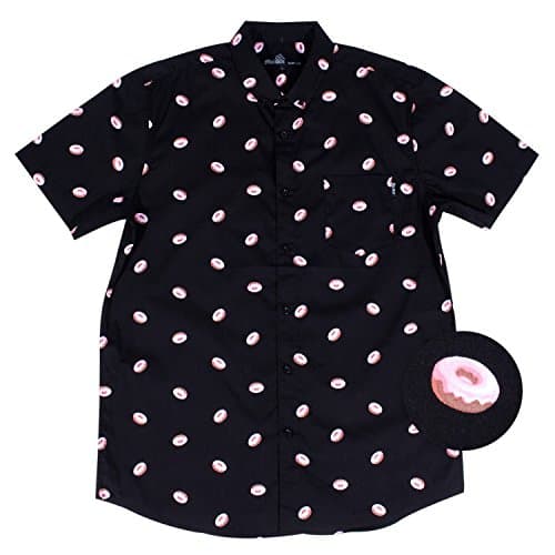 Molokai Donut Printed Short Sleeve Casual Button Down Shirts For Men (X-Large, Black Donut)