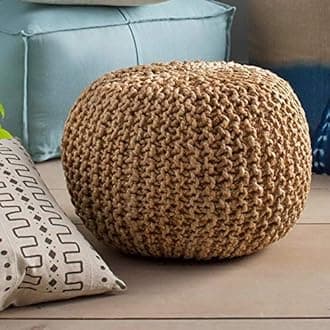 THE HOME TALK Jute Braided Pouf | Eco-Friendly | Indoor/Outdoor Ottoman | Extra Space for Living Room, Drawing Room, Hall | Natural Fibers | Home Decorators | 18’’ x 18’’ x 14’’ – Natural