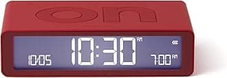 Flip Classic Digital Alarm Clock with Reversible On/Off Faces, Rechargeable bedside clock with LCD display, Touch Sensor for Snooze & Light function - Red